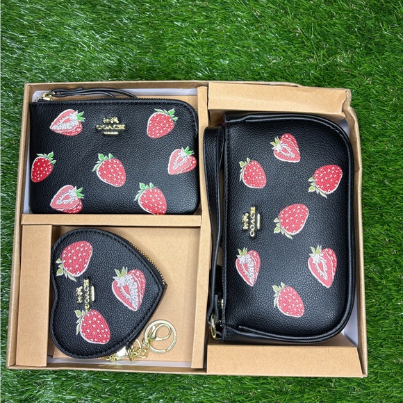 Coach Black and Red Strawberry Print Set